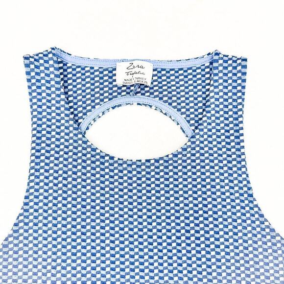 Zara Woven Checkered Patterned Sleeveless Tunic Dress Size Small MINT - Picture 2 of 5